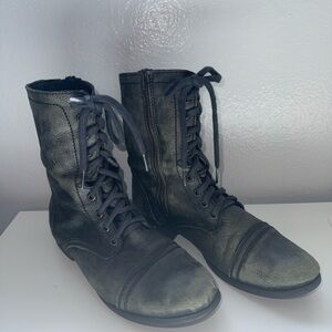 Women’s distressed Blackish/green Steve made  Leather Combat Boots with Side Zip